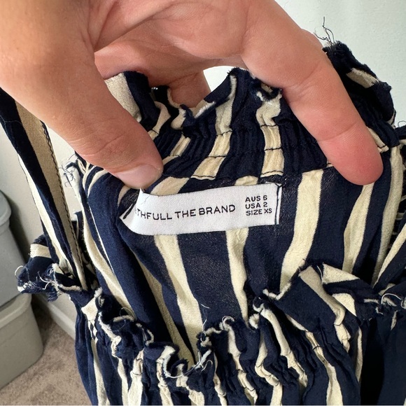 Faithful The Brand Revolve Ocean Dip Dress in Mazur Stripe Print Blue Cream - Picture 5 of 9